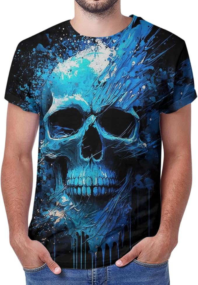 Tshirt for Men Women with 3D Print Tie Dye Mushroom Wolf Dog Skull Short Sleeve O-Neck Funny Graphic T-Shirts